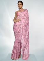 Satin Georgette Pink Ceremonial Wear Printed Saree